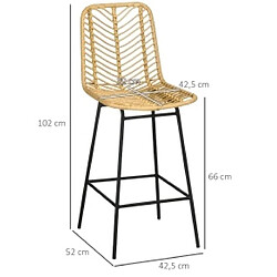 STILVORA Tabourets de bar lot de 2 42,5/52/102 cm jaunes en rotin avec dossier pas cher