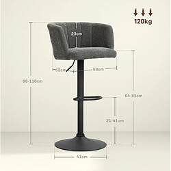 Avis STILVORA Lot de 2 tabourets de bar 59/53/89-110 cm gris foncé en polyester réglables