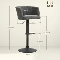 STILVORA Lot de 2 tabourets de bar 59/53/89-110 cm gris foncé en polyester réglables pas cher
