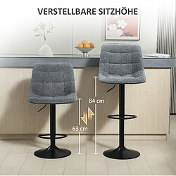 Acheter STILVORA Lot de 2 tabourets de bar 63-84 cm gris foncé en polyester réglables pivotants