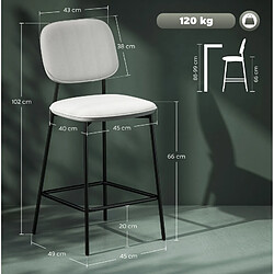 Acheter STILVORA Lot de 2 tabourets de bar 45/49/102 cm gris clair en polyester avec repose-pieds