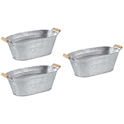 Aubry Gaspard Jardinière ovale zinc et bois (Lot de 3)