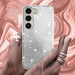 Avizar Coque Paillette pour Samsung Galaxy S23 Hybride Semi-rigide Spark Case argent pas cher