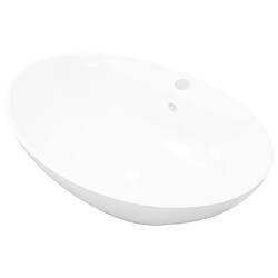 vidaXL Lavabo ovale - Blanc brillant
