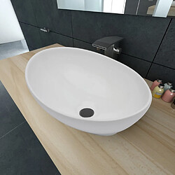 vidaXL Lavabo ovale - Blanc brillant