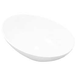 vidaXL Lavabo ovale - Blanc brillant