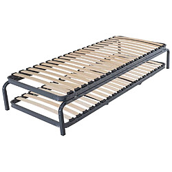 Ebac Ensemble lit gigogne métal 80x190 - 20 lattes bois - Gain de place - Made in France