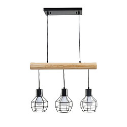 Decoshop26 Lustre suspension industriel - Noir et bois pas cher