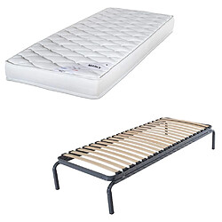 EBAC Marly 80x190 Lit gigogne métal avec matelas - Mousse - 20 lattes bois - Gain de place