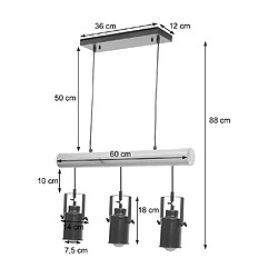 Decoshop26 Suspension 3 spots bois métal - Noir et bois pas cher