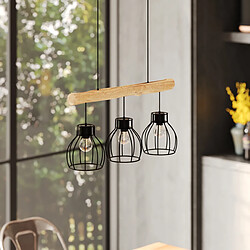 Rendez Vous Deco Suspension 3 lampes en bois d'eucalyptus et métal noir - Abby