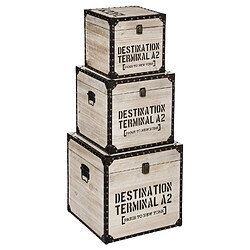 Atmosphera 3 Malles carrées design bois Factory - Marron