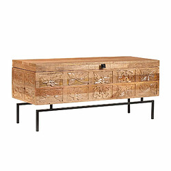 BOIS & CHIFFONS Coffre sculpté bois métal