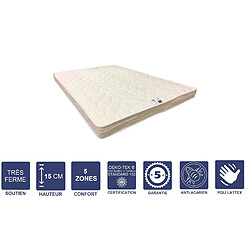 Matelas Literie Julien - 80x200 cm Matelas mousse haute résilience - Très ferme - 15 cm d'épaisseur - Anti-acarien - Réversible