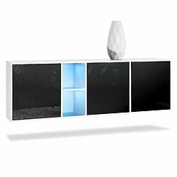 MPC Meuble - Blanc Mat/Noir Brillant Buffet suspendu - Éclairage LED RVB - 53 x 182 x 35 cm - Système push to open