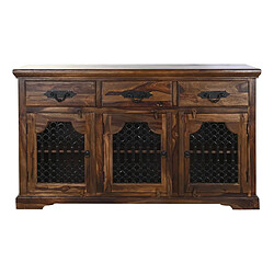 Pegane Buffet bois et métal Buffet - Métal et bois de Sheesham - Marron foncé - 150 x 40 x 90 cm - 3 tiroirs, 3 portes