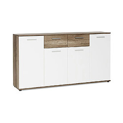 Mes Buffet 4 portes 2 tiroirs 160x35x85 cm décor chêne sonoma et blanc 