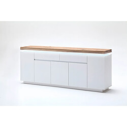 Pegane Buffet LED avec plateau chêne - Blanc mat