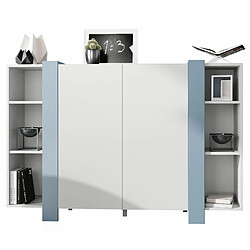 MPC Meuble Blanc Mat Et Denim 149x101x34 cm Commode pratique - Système Push-to-Open - 10 compartiments - Blanc mat et denim