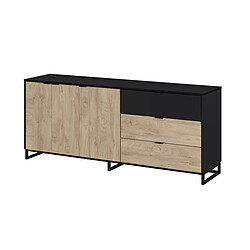 Pegane Buffet Meuble de rangement en mélamine coloris chêne et noir - Longueur 180 x profondeur 44 x Hauteur 75 cm 