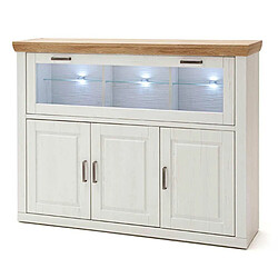 Pegane Buffet avec LED - Pin blanc et chêne Grand buffet haut - 3 portes - 163 x 123 x 40 cm