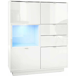 MPC Buffet Intégralement Laqué - Blanc 123x103x38 cm Buffet - MDF haute qualité - Charnières softclose - Poignées en aluminium - 4 portes et 2 tiroirs