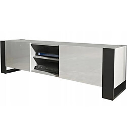 Tendance Dusine Meuble TV LOVY - Blanc Mat Meuble TV - Style industriel - 3 compartiments - 160 x 36,5 x 45 cm