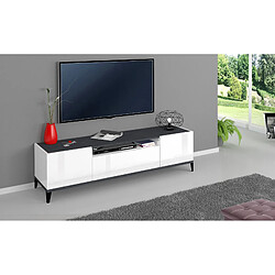 Alter Meuble TV de salon, Made in Italy, Meuble TV avec 2 portes et 1 tiroir, Cm 160x40h47, Blanc brillant et Ardoise