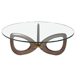 Angel Cerda Table basse ronde en verre trempé et noyer