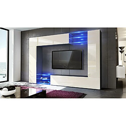 Mpc Combinaison Murale Noir Et Crème Corps Mat Et Façades Laquées + LED Bleu 183 X 262 X 37