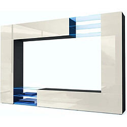 Mpc Combinaison Murale Noir Et Crème Corps Mat Et Façades Laquées + LED Bleu 183 X 262 X 37