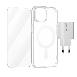 4smarts Pack 3-en-1 pour iPhone 15 Plus Coque MagSafe Film Chargeur USB-C 20W Transparent