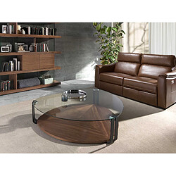 Avis Angel Cerda Table basse triangulaire en verre trempé, acier noir et noyer