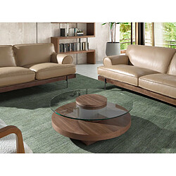 Avis Angel Cerda Table basse ronde en verre trempé et noyer