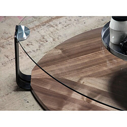 Angel Cerda Table basse triangulaire en verre trempé, acier noir et noyer pas cher