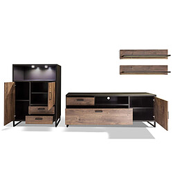 Pegane Ensemble salon TV 3 éléments - Chêne