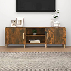 vidaXL Meuble TV Chêne fumé - 150x30x50 cm Meuble TV - Bois d'ingénierie et eucalyptus - Compartiments et étagères - Fixation murale