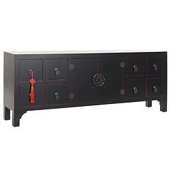 Pegane Meuble TV en Sapin et MDF coloris noir/rouge - Longueur 130 x Hauteur 51 x Profondeur 24 cm