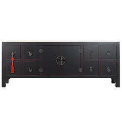 Pegane Meuble TV en Sapin et MDF coloris noir/rouge - Longueur 130 x Hauteur 51 x Profondeur 24 cm