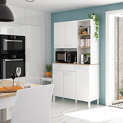 pegane Buffet cuisine 5 portes 1 tiroir - Blanc/Chêne