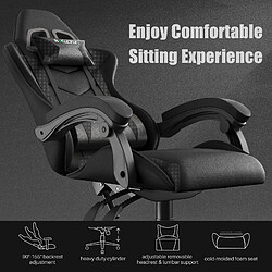 Fauteuil de Bureau - BIGZZIA Chaise Gaming - Siège de Bureau Réglable Gaming Racing - avec coussin et dossier inclinable - Noir