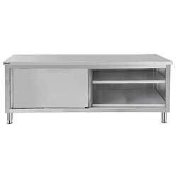 Casselin Table de travail inox avec portes coulissantes - Blanc