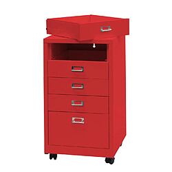 Mendler Caisson de bureau 5 tiroirs - Rouge pas cher