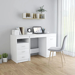 vidaXL Bureau blanc 140x50 cm Bureau d'étude - Bois d'ingénierie - 3 tiroirs et 1 porte - Espace de rangement - Assemblage requis