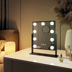 EMKE Miroir de maquillage Hollywood Miroir grossissant 7x avec Ampoules LED Interrupteur tactile 3 couleurs dimmable Rotation - Cadre Noir 25 x 30 cm