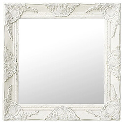 vidaXL Miroir mural style Baroque Miroir carré décoratif - Bois, finition blanche - 50 x 50 cm