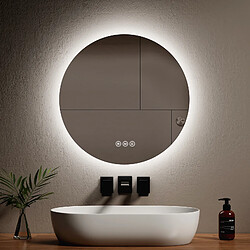 EMKE Miroir salle de bain rond 60 cm - LED Miroir rond LED 60 cm - Anti-buée - Tactile - 3 lumières - Avec mémoire