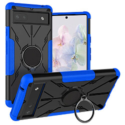 Google Pixel 6a - Coque TPU Béquille Bleue Coque anti-choc 2-en-1 - Béquille rotative - Protection double couche