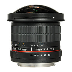 Samyang 8mm f/3.5 UMC CS II Fisheye f/22 - f/3.5 Objectif photo fisheye - Monture Nikon F - Focale fixe - Ouverture f/3.5 - Angle 180°