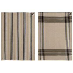 Aubry Gaspard Torchon Rayures - Beige/Gris (Lot de 2)